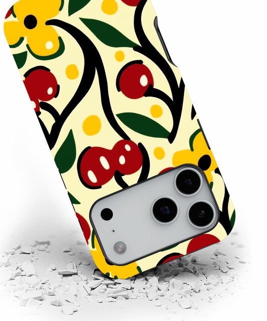 Double-Layer Semi-Handprinted Tough Matte Cherries iPhone Case