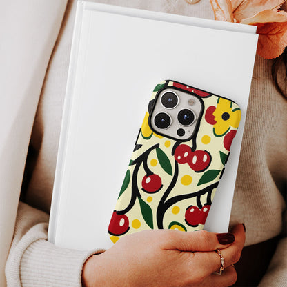 Double-Layer Semi-Handprinted Tough Matte Cherries iPhone Case