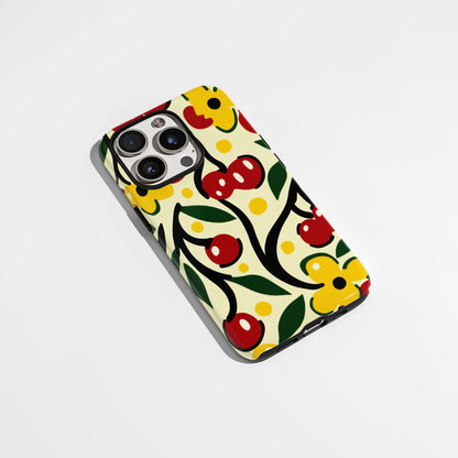 Double-Layer Semi-Handprinted Tough Matte Cherries iPhone Case