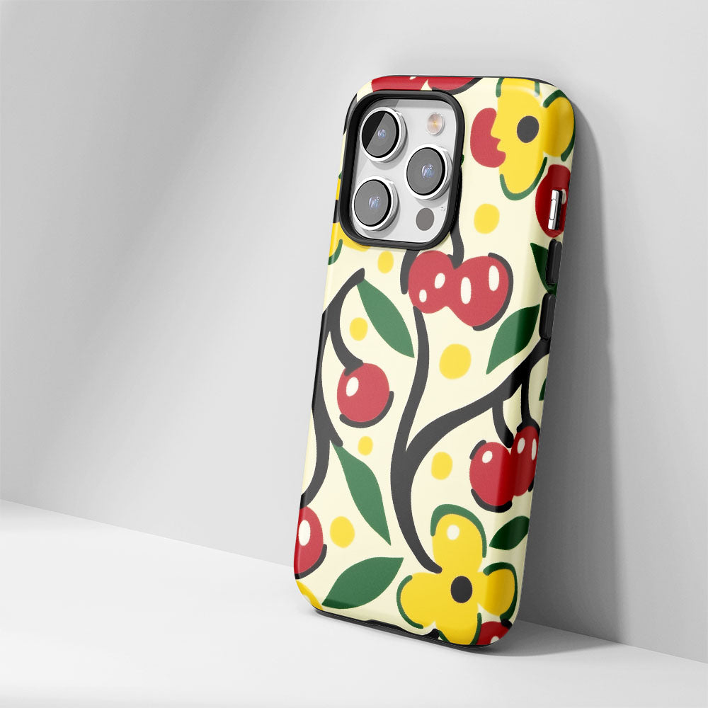 Double-Layer Semi-Handprinted Tough Matte Cherries iPhone Case