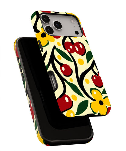 Double-Layer Semi-Handprinted Tough Matte Cherries iPhone Case
