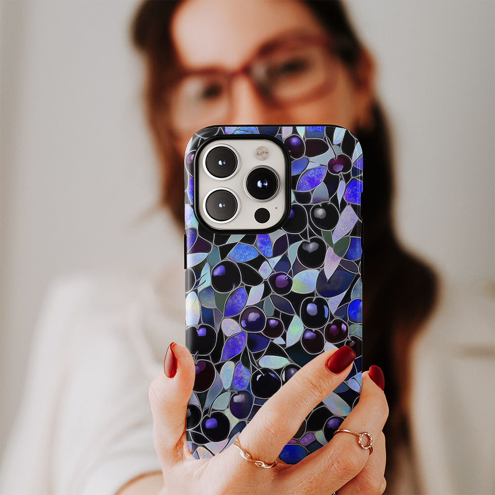Double-Layer Semi-Handprinted Tough Matte Cherries iPhone Case