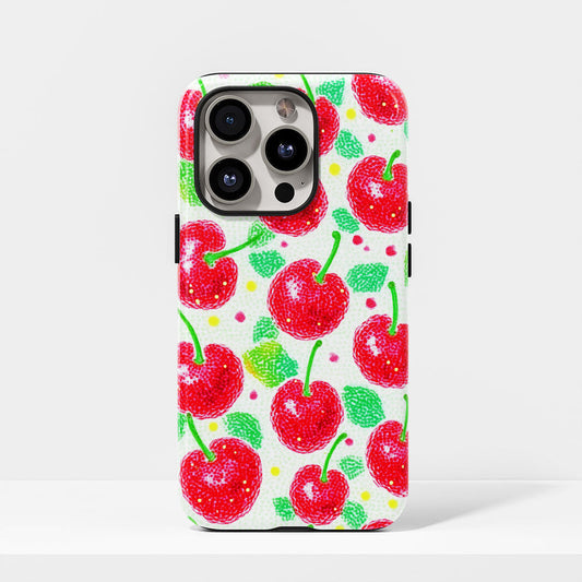 Double-Layer Semi-Handprinted Tough Matte Cherries iPhone Case