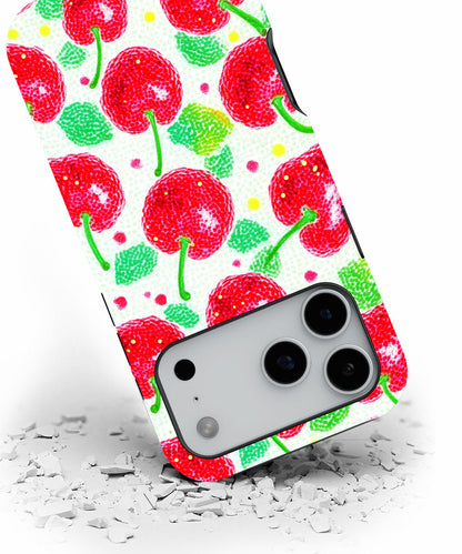 Double-Layer Semi-Handprinted Tough Matte Cherries iPhone Case