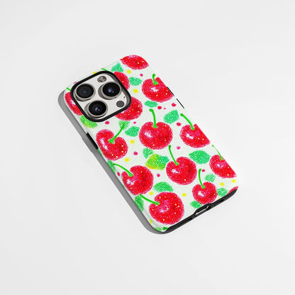 Double-Layer Semi-Handprinted Tough Matte Cherries iPhone Case