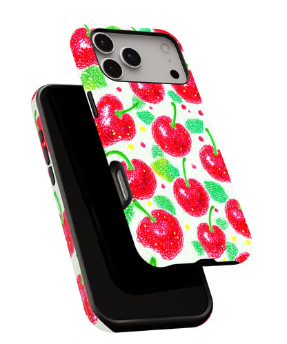 Double-Layer Semi-Handprinted Tough Matte Cherries iPhone Case