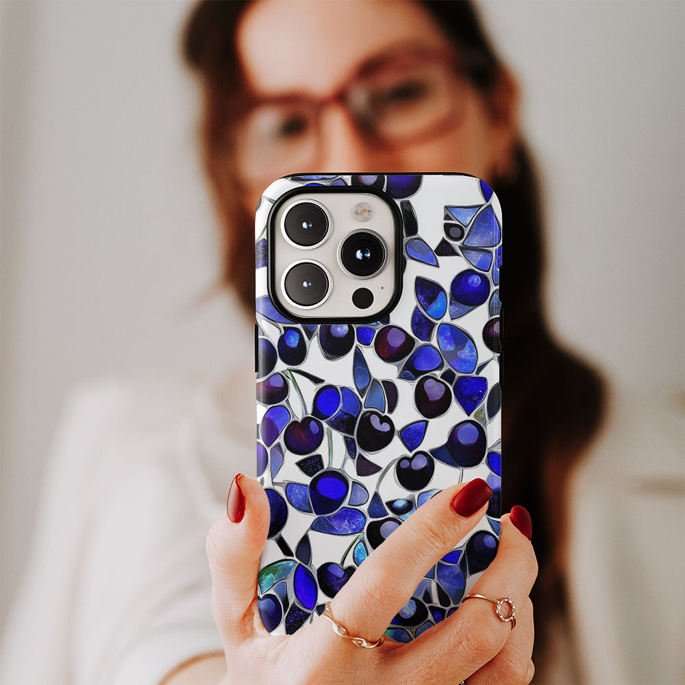 Double-Layer Semi-Handprinted Tough Matte Cherries iPhone Case