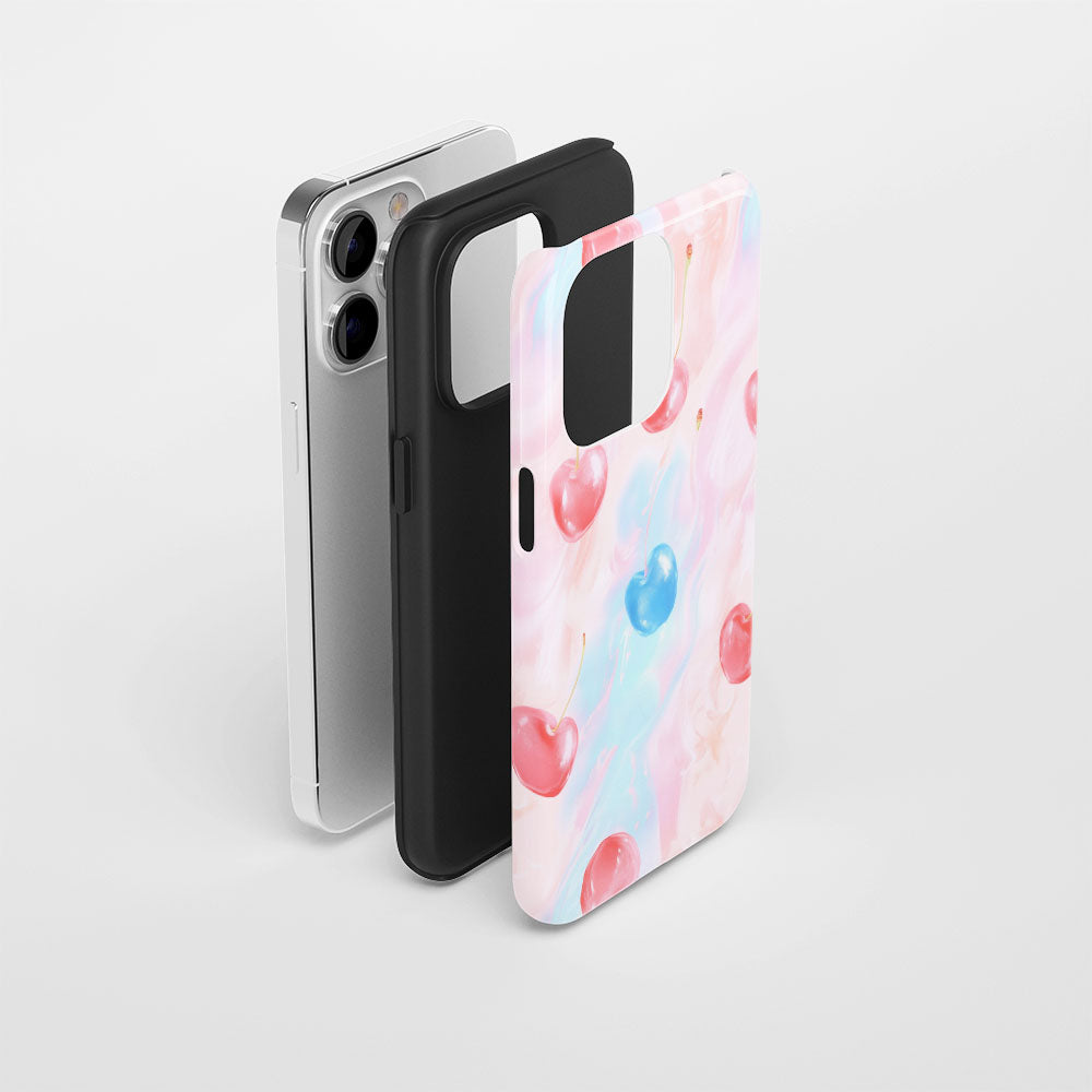 Double-Layer Semi-Handprinted Tough Matte Cherries iPhone Case