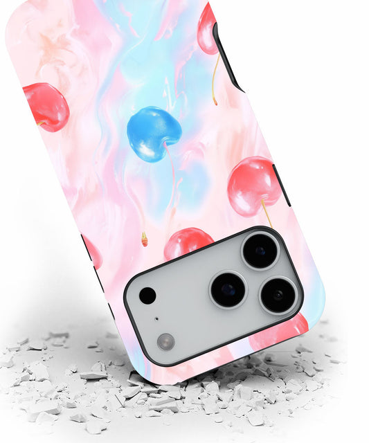 Double-Layer Semi-Handprinted Tough Matte Cherries iPhone Case