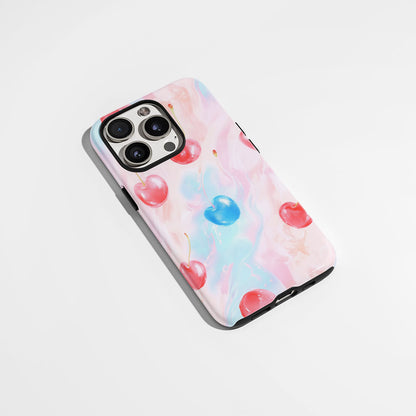 Double-Layer Semi-Handprinted Tough Matte Cherries iPhone Case