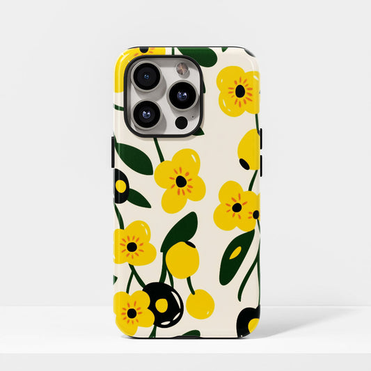 Double-Layer Semi-Handprinted Tough Matte Flowers iPhone Case