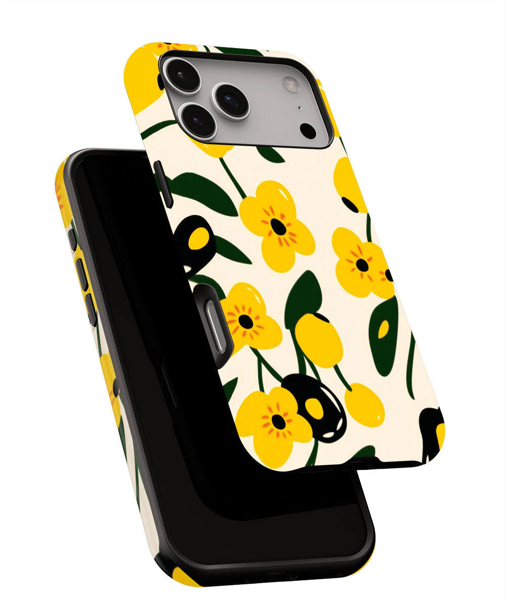 Double-Layer Semi-Handprinted Tough Matte Flowers iPhone Case
