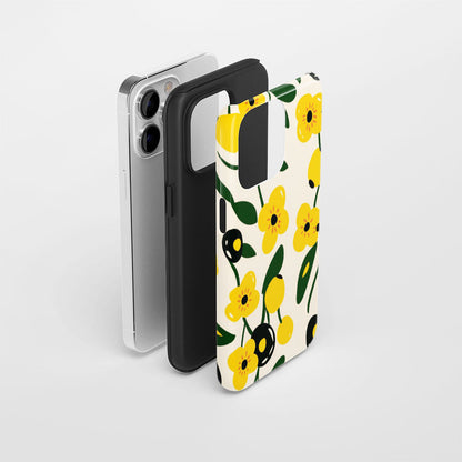 Double-Layer Semi-Handprinted Tough Matte Flowers iPhone Case