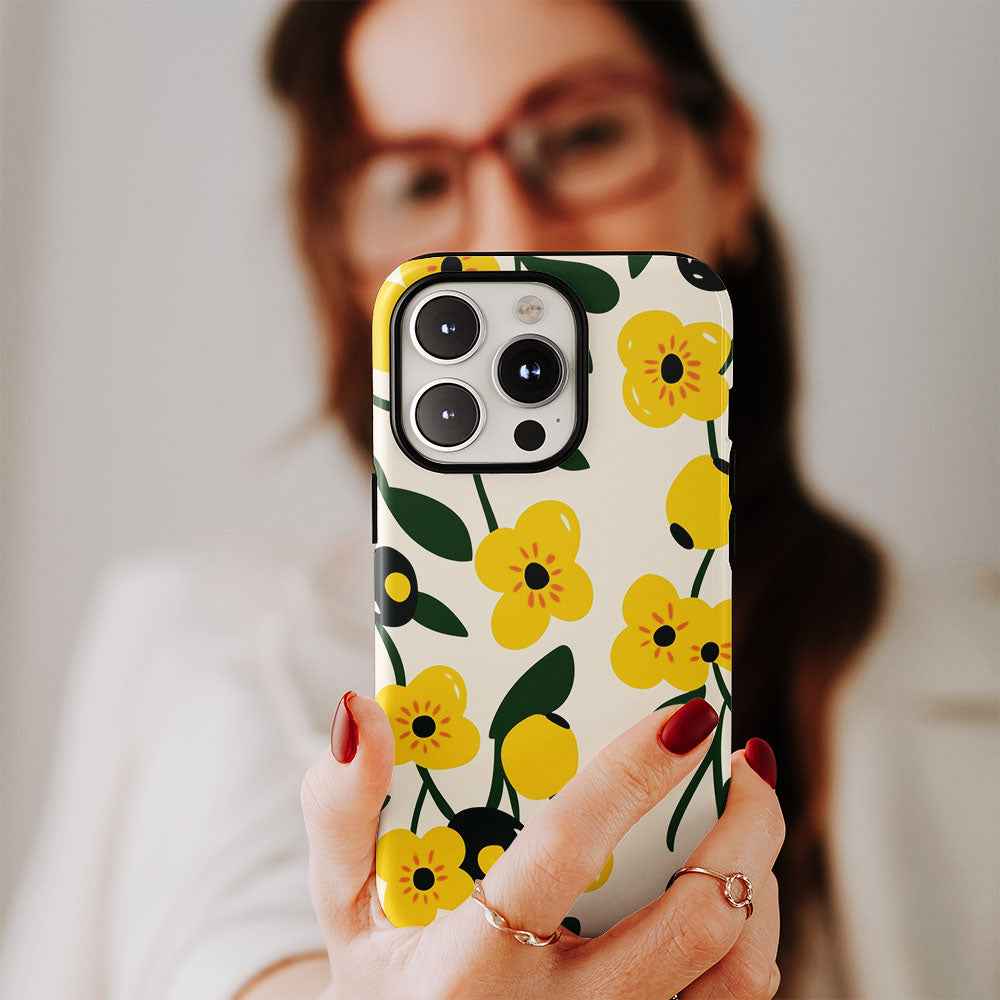 Double-Layer Semi-Handprinted Tough Matte Flowers iPhone Case