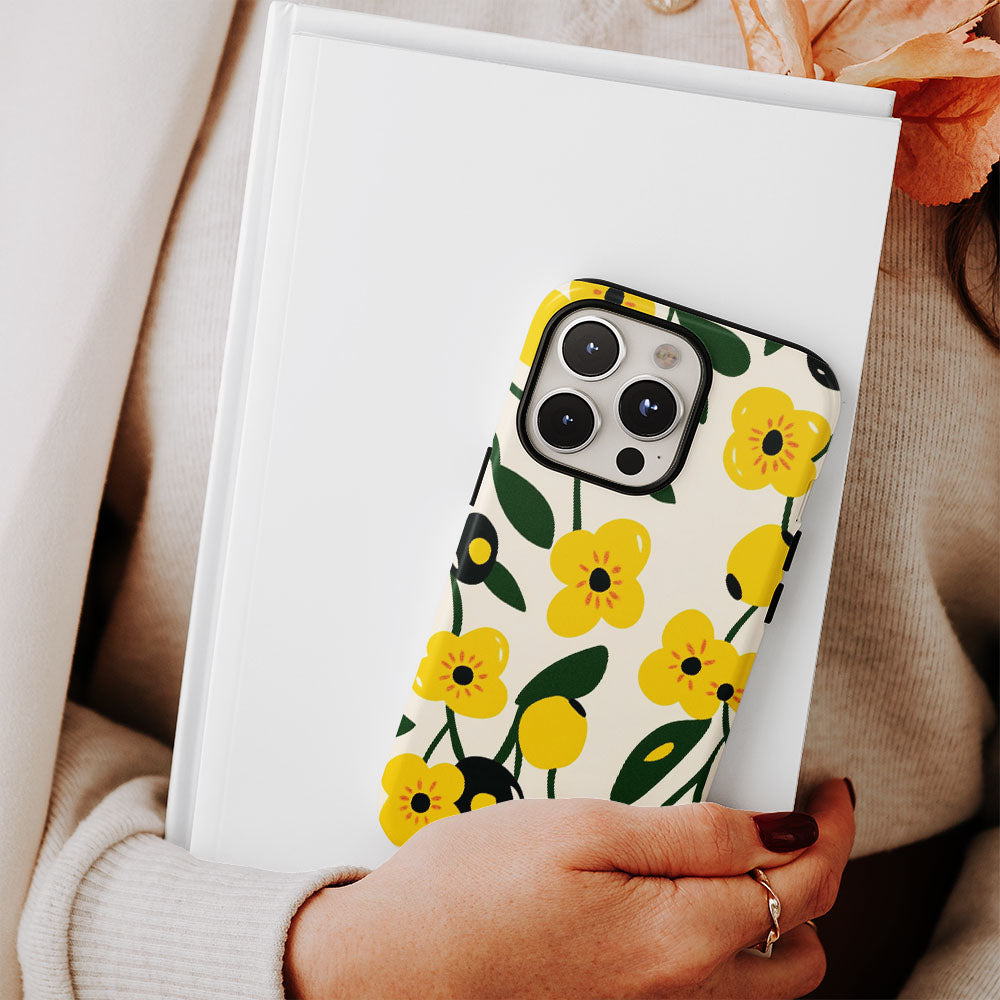 Double-Layer Semi-Handprinted Tough Matte Flowers iPhone Case