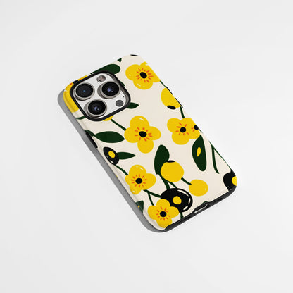 Double-Layer Semi-Handprinted Tough Matte Flowers iPhone Case
