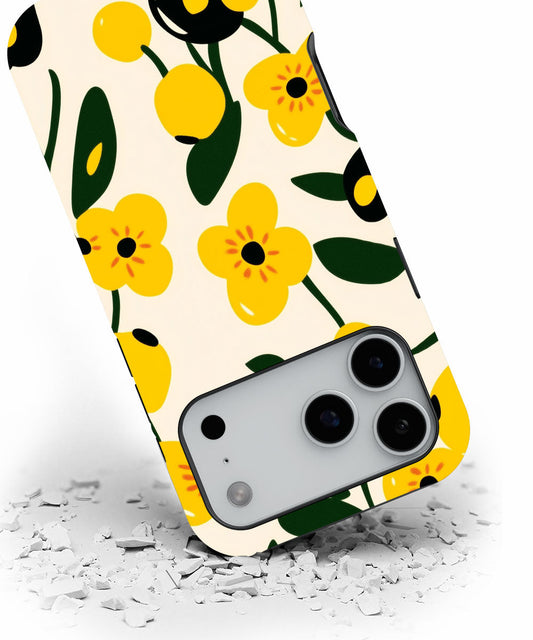 Double-Layer Semi-Handprinted Tough Matte Flowers iPhone Case