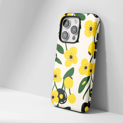 Double-Layer Semi-Handprinted Tough Matte Flowers iPhone Case