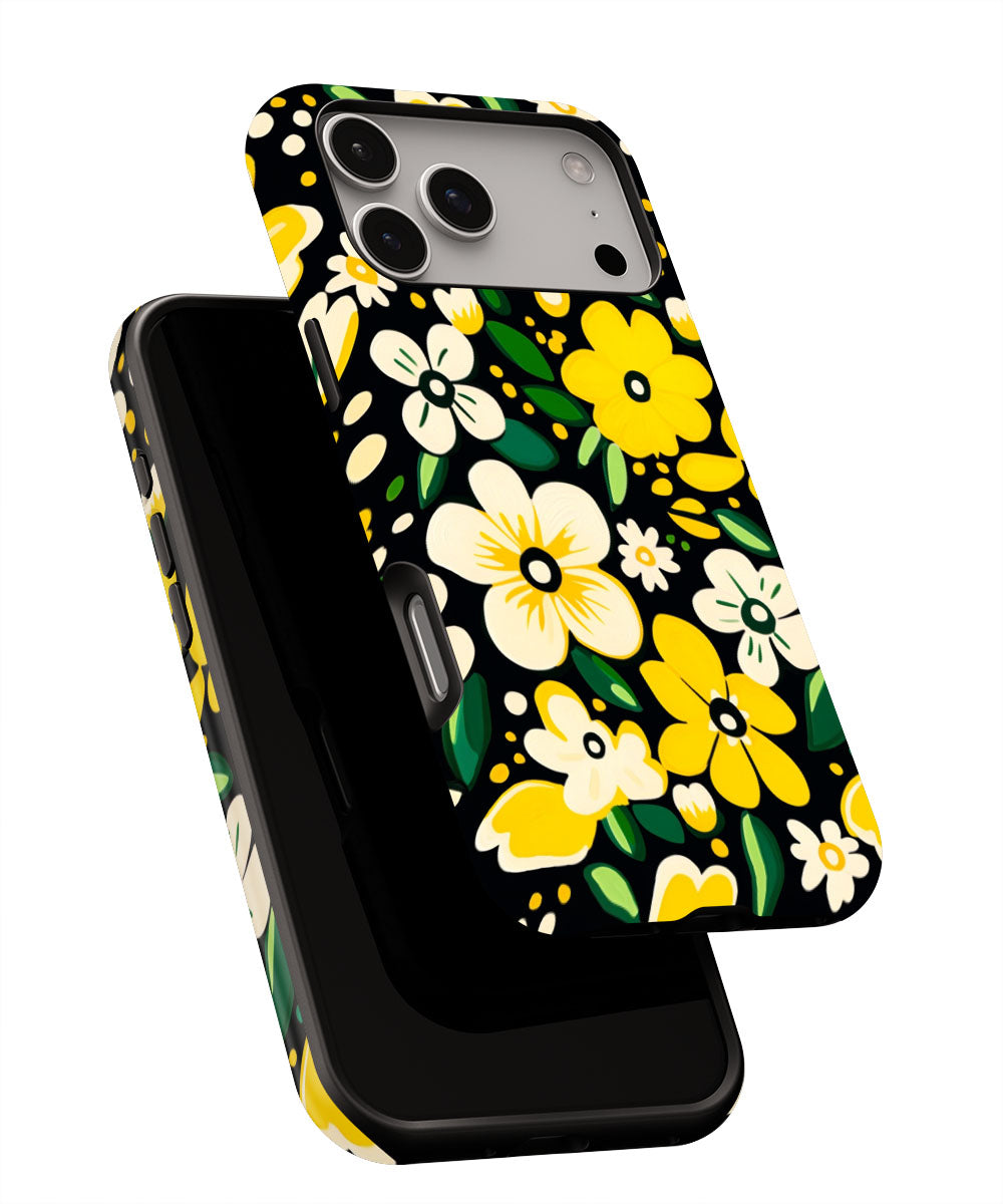 Double-Layer Semi-Handprinted Tough Matte Flowers iPhone Case