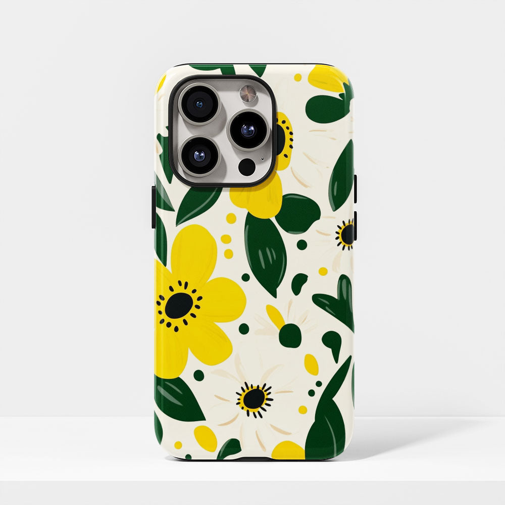 Double-Layer Semi-Handprinted Tough Matte Flowers iPhone Case