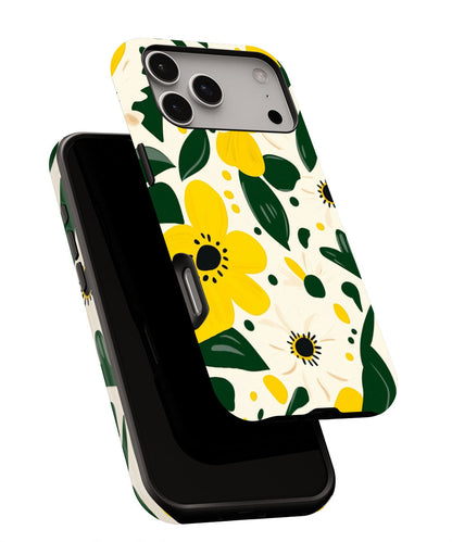 Double-Layer Semi-Handprinted Tough Matte Flowers iPhone Case