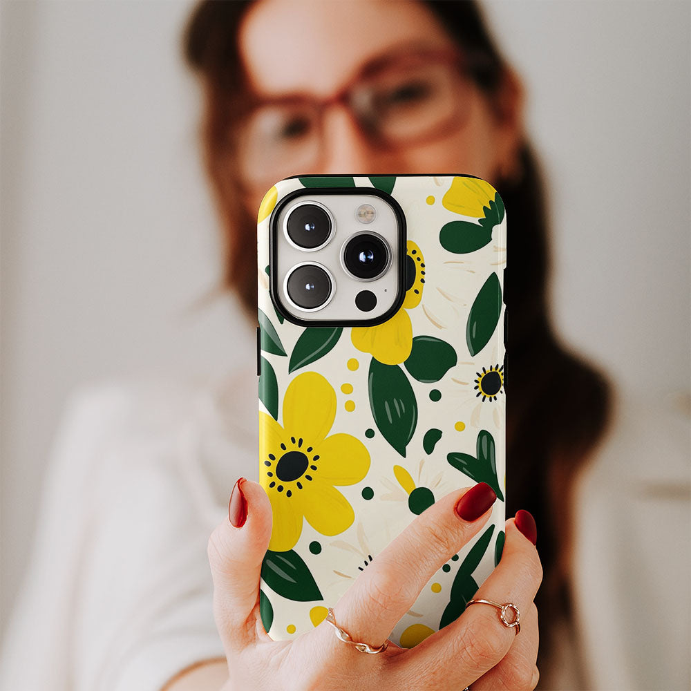 Double-Layer Semi-Handprinted Tough Matte Flowers iPhone Case