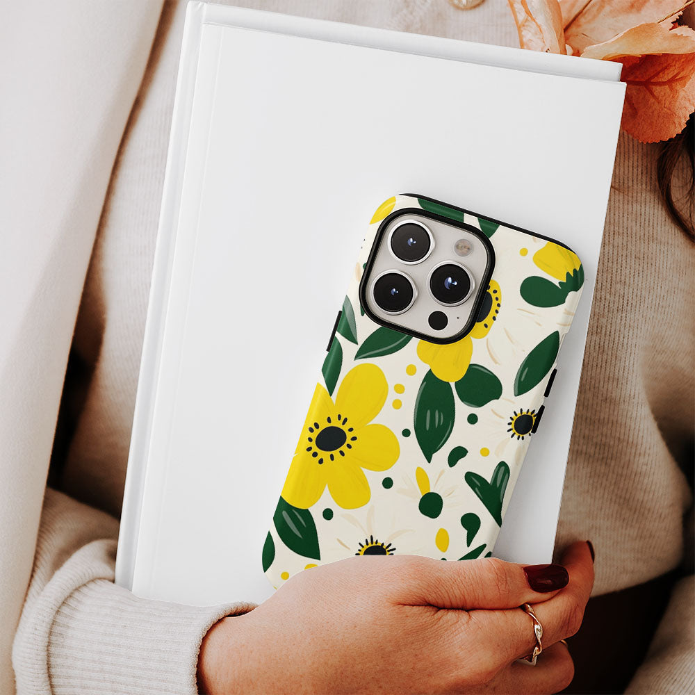 Double-Layer Semi-Handprinted Tough Matte Flowers iPhone Case