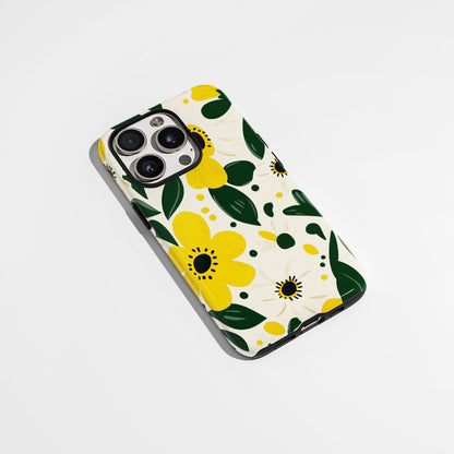 Double-Layer Semi-Handprinted Tough Matte Flowers iPhone Case