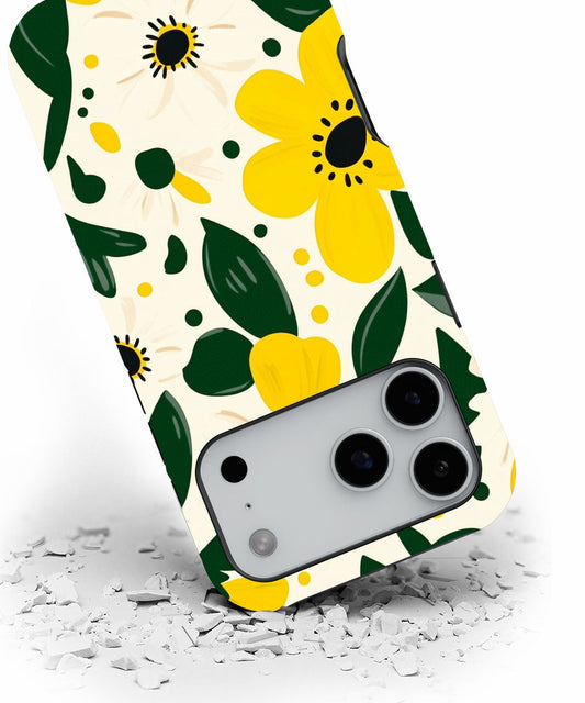 Double-Layer Semi-Handprinted Tough Matte Flowers iPhone Case
