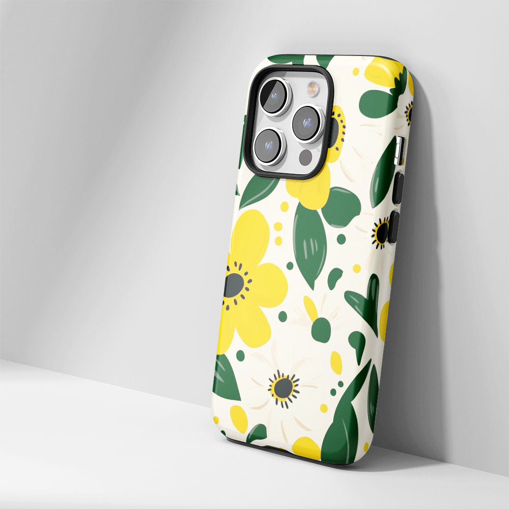 Double-Layer Semi-Handprinted Tough Matte Flowers iPhone Case