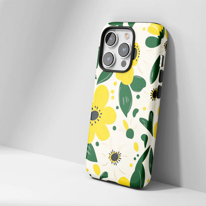 Double-Layer Semi-Handprinted Tough Matte Flowers iPhone Case