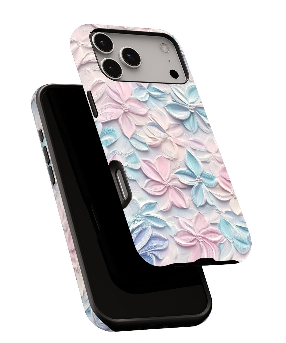 Double-Layer Semi-Handprinted Tough Matte Flowers iPhone Case