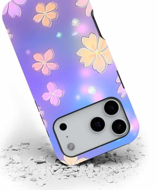 Double-Layer Semi-Handprinted Tough Matte Flowers iPhone Case