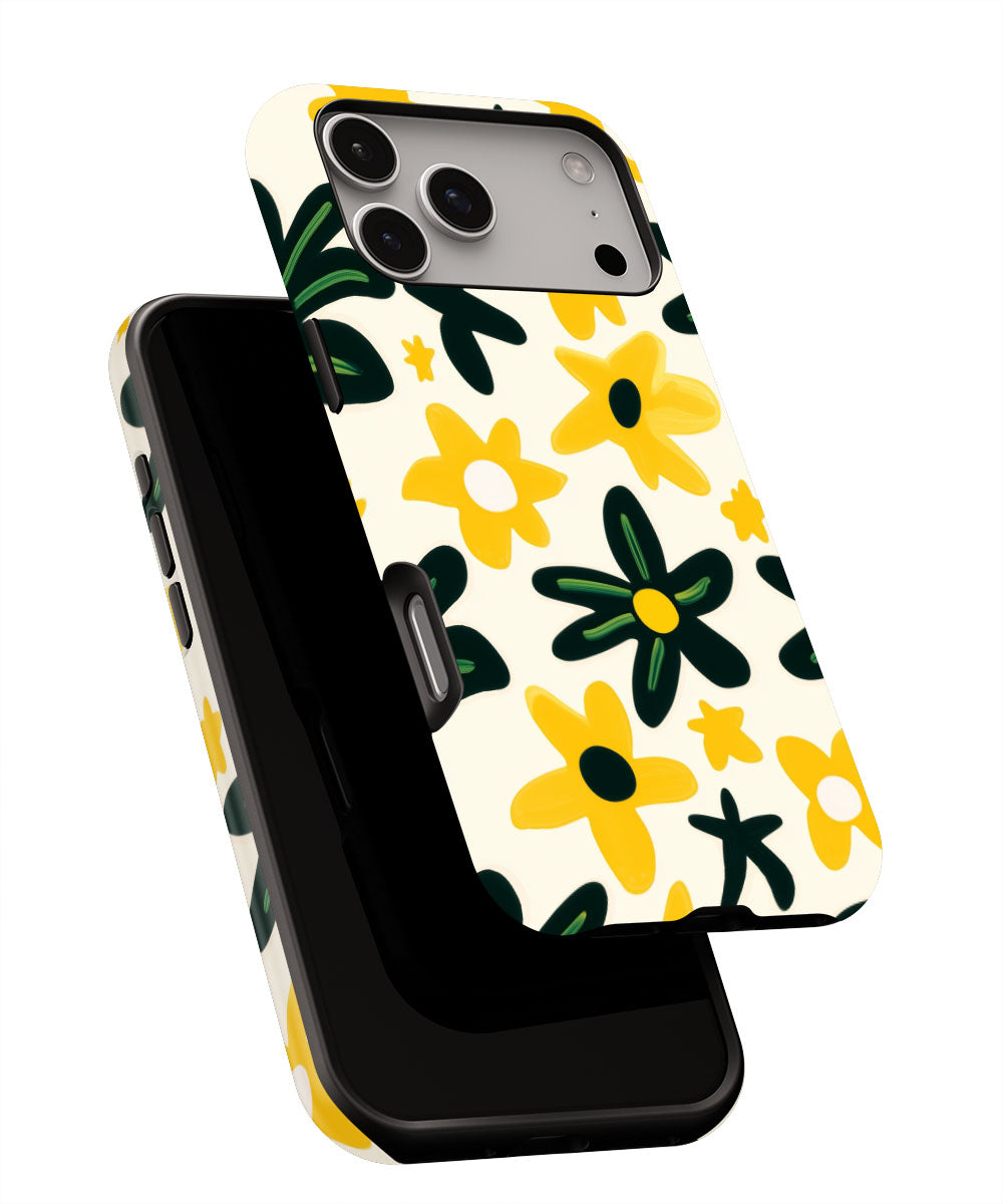 Double-Layer Semi-Handprinted Tough Matte Flowers iPhone Case