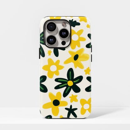 Double-Layer Semi-Handprinted Tough Matte Flowers iPhone Case