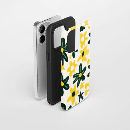 Double-Layer Semi-Handprinted Tough Matte Flowers iPhone Case