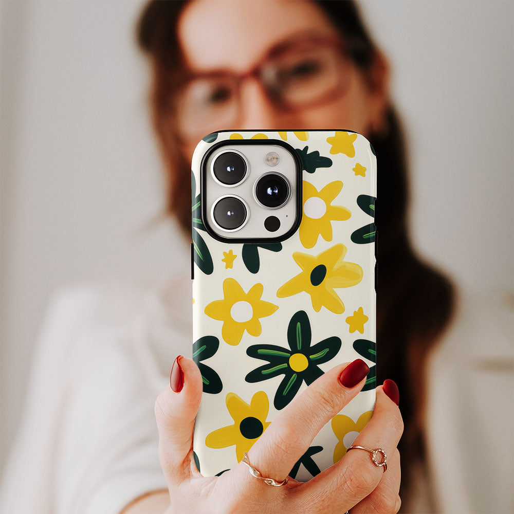 Double-Layer Semi-Handprinted Tough Matte Flowers iPhone Case