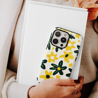 Double-Layer Semi-Handprinted Tough Matte Flowers iPhone Case