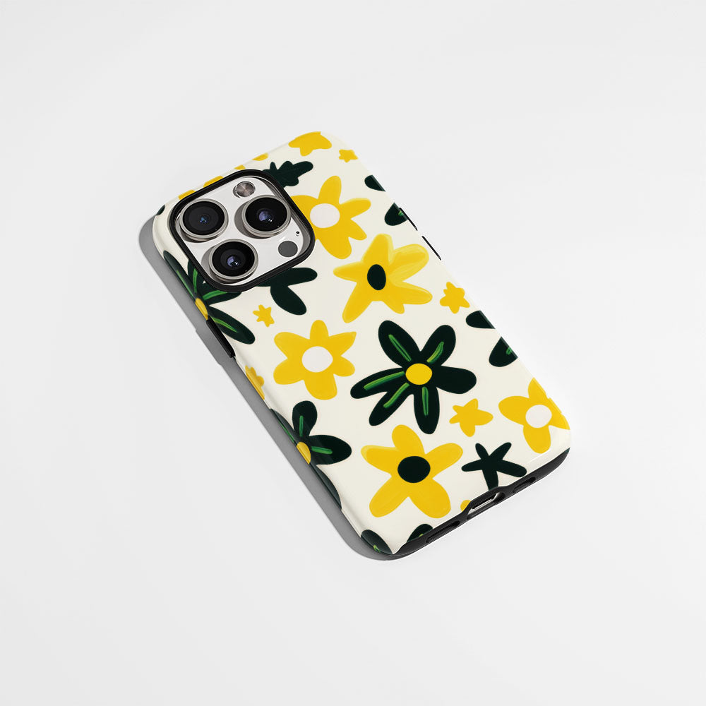 Double-Layer Semi-Handprinted Tough Matte Flowers iPhone Case