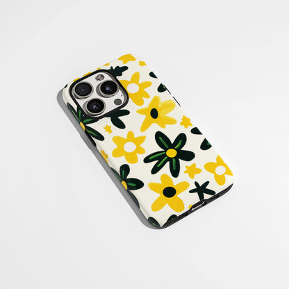 Double-Layer Semi-Handprinted Tough Matte Flowers iPhone Case