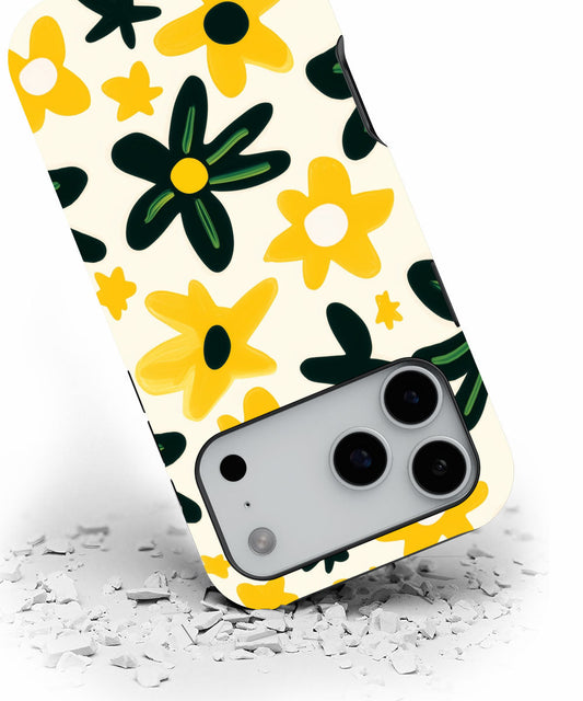Double-Layer Semi-Handprinted Tough Matte Flowers iPhone Case