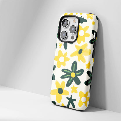 Double-Layer Semi-Handprinted Tough Matte Flowers iPhone Case