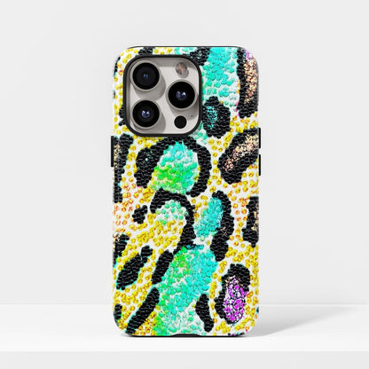 Double-Layer Semi-Handprinted Tough Matte Leopard Print iPhone Case