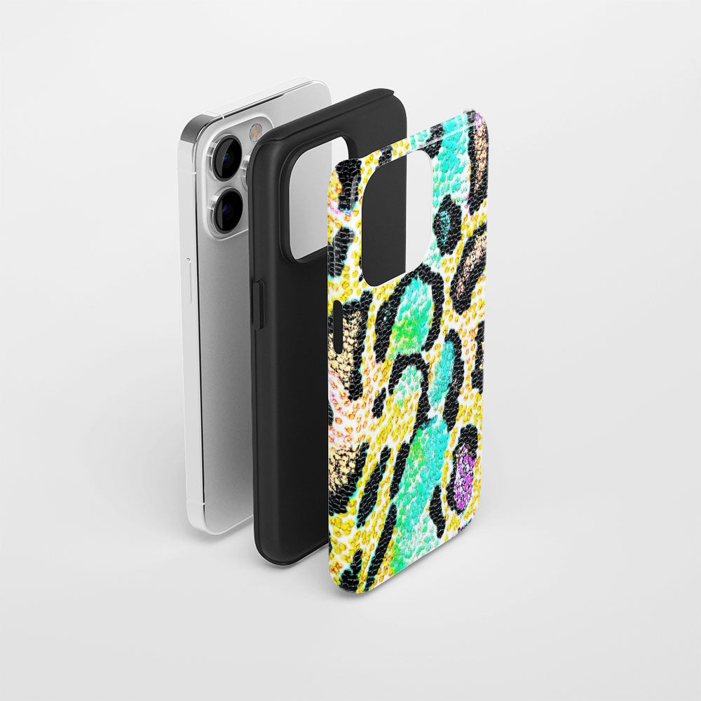 Double-Layer Semi-Handprinted Tough Matte Leopard Print iPhone Case