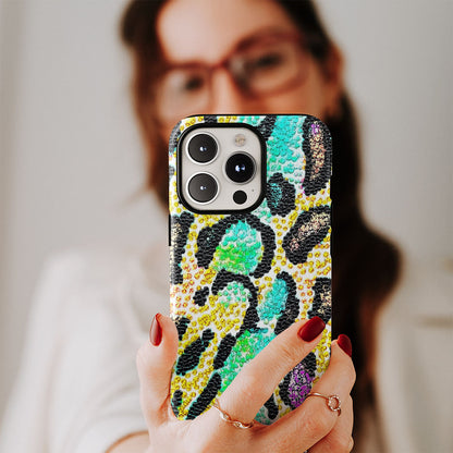 Double-Layer Semi-Handprinted Tough Matte Leopard Print iPhone Case