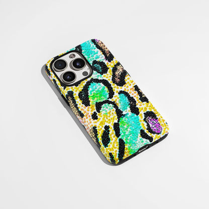Double-Layer Semi-Handprinted Tough Matte Leopard Print iPhone Case