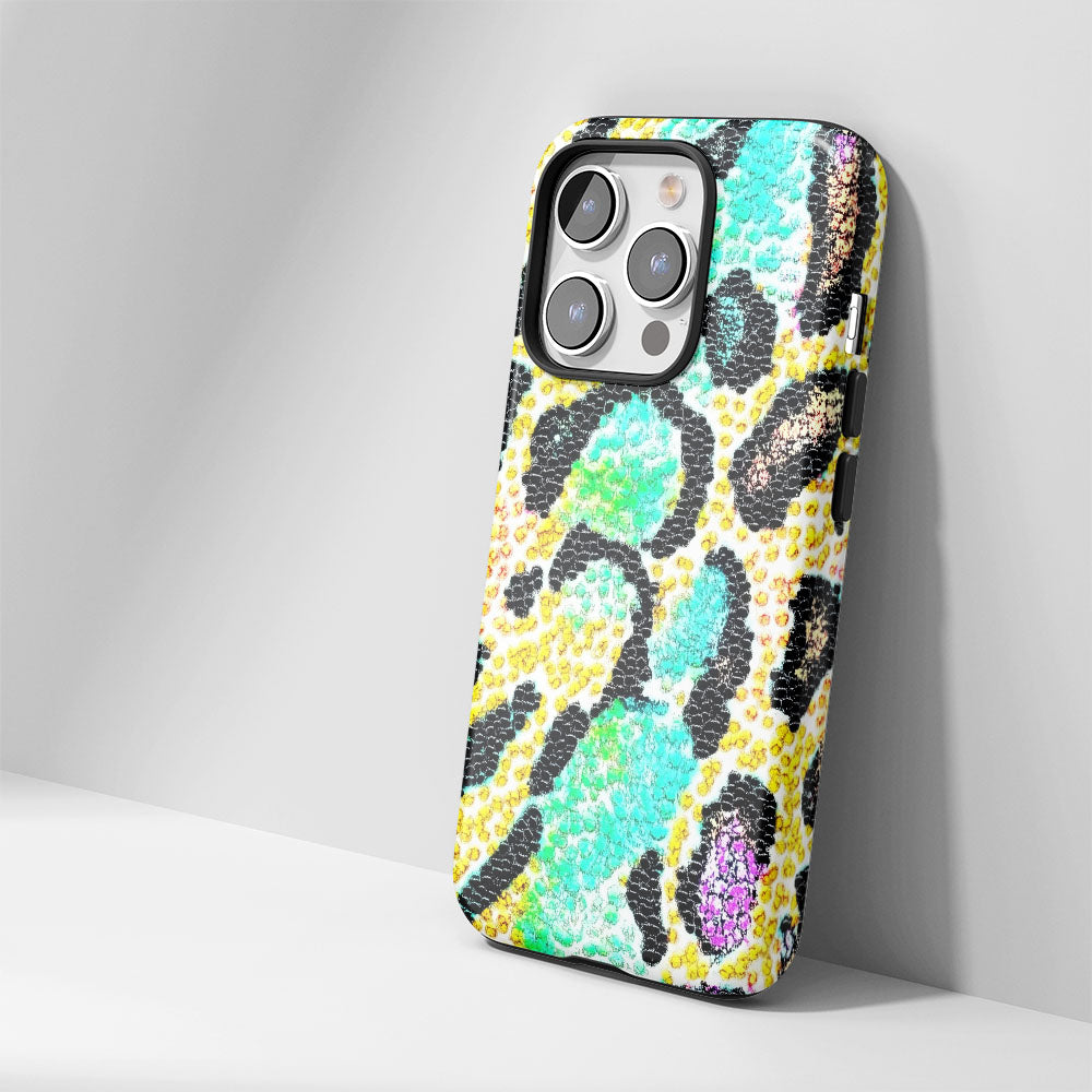 Double-Layer Semi-Handprinted Tough Matte Leopard Print iPhone Case