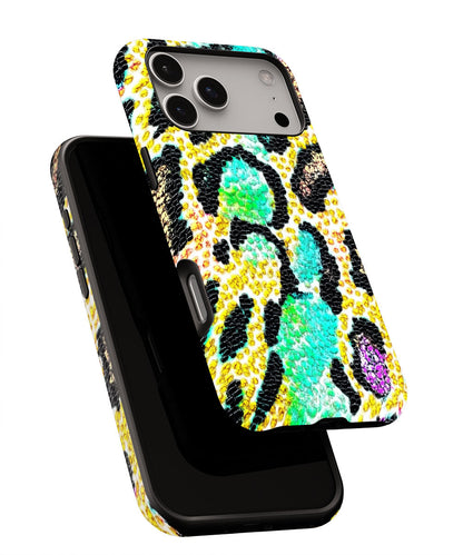 Double-Layer Semi-Handprinted Tough Matte Leopard Print iPhone Case
