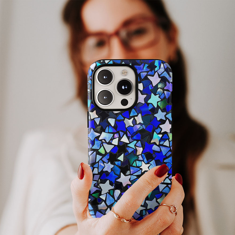 Double-Layer Semi-Handprinted Tough Matte Stars iPhone Case