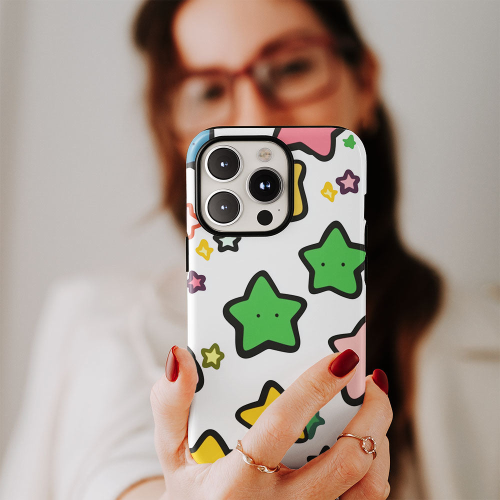 Double-Layer Semi-Handprinted Tough Matte Stars iPhone Case